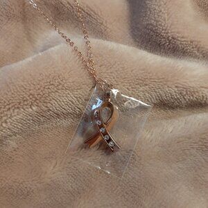 WILLLAND Gold Ribbon Pendant Necklace w Swarovski Crystals - Classic and Dainty